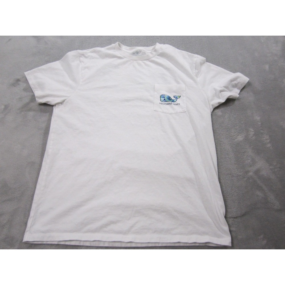 Vineyard Vines Shirt Mens Medium White Pocket Tie Dye Whale Graphic Tee Cotton